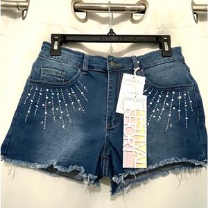 NWT Project Rebel Denim Festival Shorts with Rhinestone Detail size 7